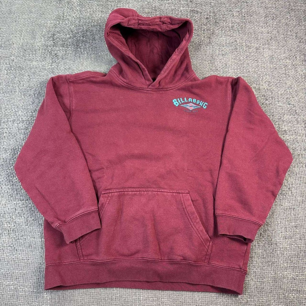 Billabong Hoodie Youth XXL Maroon Teal Logo Surf Skate Pullover Sweatshirt